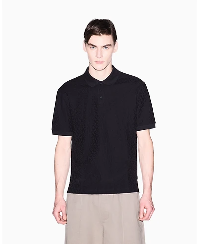A|X Armani Exchange Men's Short Sleeve Mercerized Cotton All Over Logo Print Polo Shirt