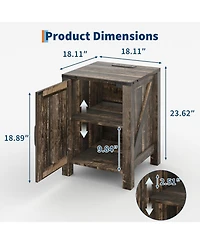 Gaomon Bedside Table with Usb Charging Station – 18" Rustic End Table with Sliding Barn Door, Adjustable Shelf, Two-Tier Storage –