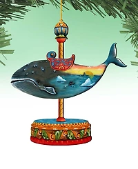 Designocracy Carousel Whale Christmas Wooden Ornament, Set of 2