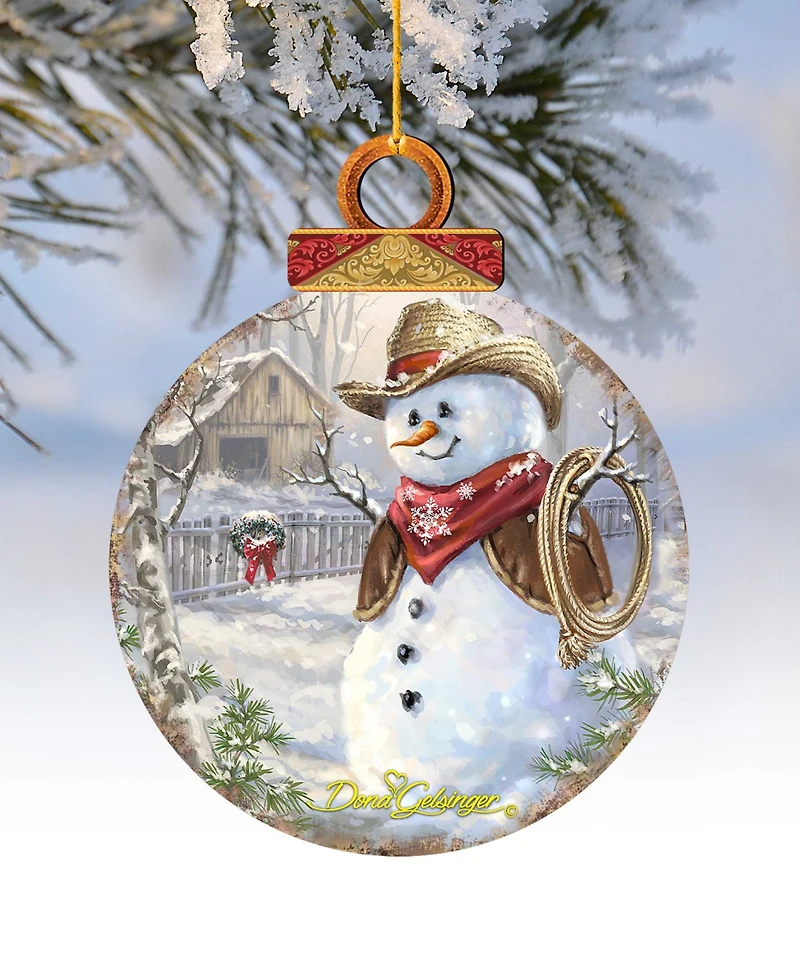 Designocracy by Dona Gelsinger Cowboy Snowman Ornament, Set of 2