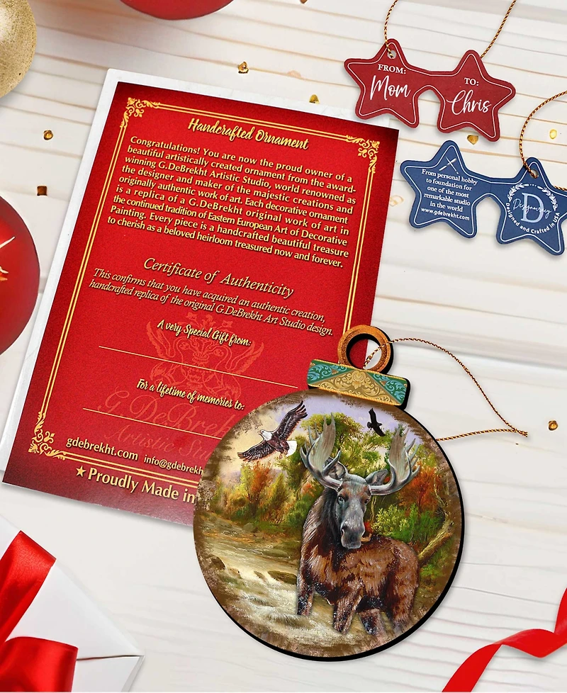 Designocracy Woodsy Moose Ball Wooden Ornaments, Set of 2