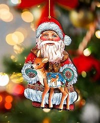 Designocracy Holiday Fawn Wooden Christmas Ornament Set of 2