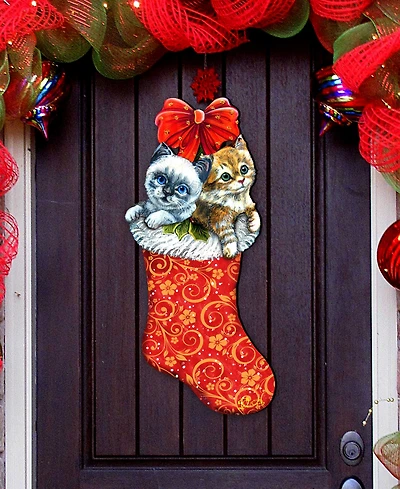 Designocracy Kitty Cats Christmas Stacking Christmas Door Hanger