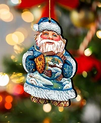 Designocracy Gold Fish Santa Wooden Christmas Ornament Set of 2