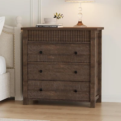 3-Drawer Fluted Nightstand Dresser, Wooden Storage Chest with Anti-Tip Kit for Bedroom, Living Room & Hallway