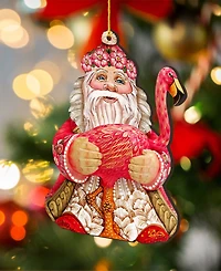 Designocracy Flamingo Santa Wooden Christmas Ornament Set of 2