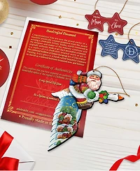 Designocracy Goose Traveling Santa Wooden Christmas Ornament, Set of 2