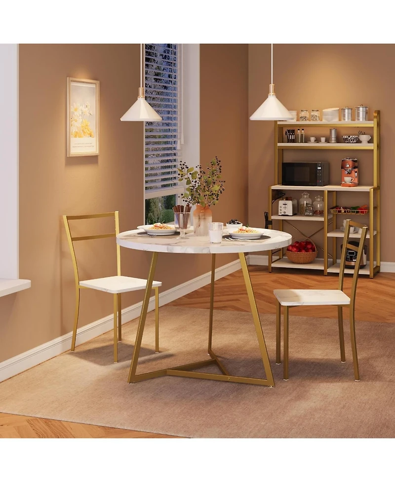 Gaomon 3-Piece Round Dining Set for 2, Table with Cushioned Chairs, Gold White