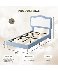 gaomon Twin Bed Frame Two Tone Scalloped Headboard Velvet Princess Platform Wood Slats No Box Spring