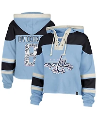 '47 Brand Women's Alexander Ovechkin Light Blue Washington Capitals Cherry Blossom Superior Lacer Cropped Pullover Hoodie