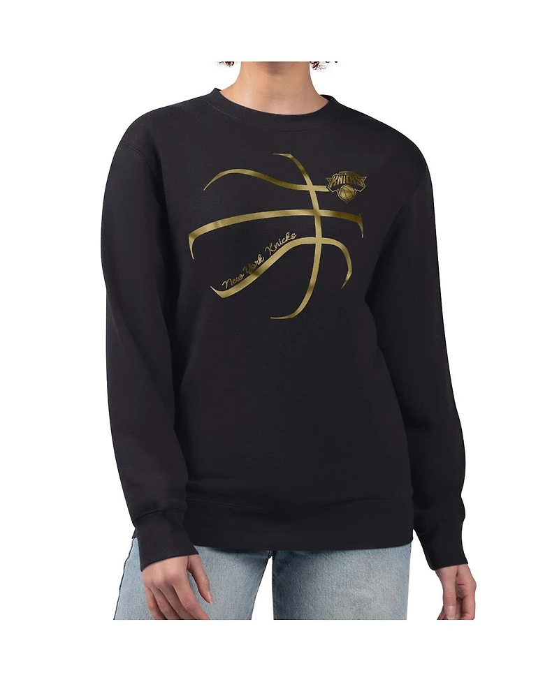 G-iii 4Her by Carl Banks Women's Black New York Knicks Metallic Print Basketball Sketch Fleece Sweatshirt
