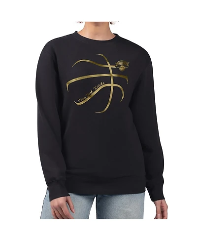 G-iii 4Her by Carl Banks Women's Black New York Knicks Metallic Print Basketball Sketch Fleece Sweatshirt