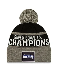New Era Men's Black Seattle Seahawks Super Bowl Lx Champions Parade Cuffed Knit Hat with Pom