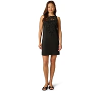 Adrianna Papell Women's Bow Bead Boat Neck Crepe Dress