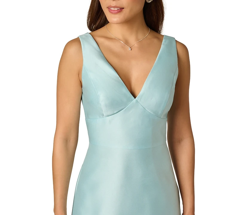 Adrianna Papell Women's Tie Mikado V-Neck Midi Dress