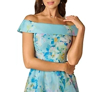 Adrianna Papell Women's Floral Organza Off-The-Shoulder High Low Dress