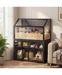 PawHut Hamster Cage with Storage Cabinet, Small Animal Cage with Acrylic Panels