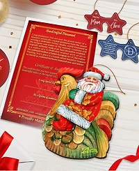 Designocracy Santa Rooster Wooden Christmas Ornament, Set of 2