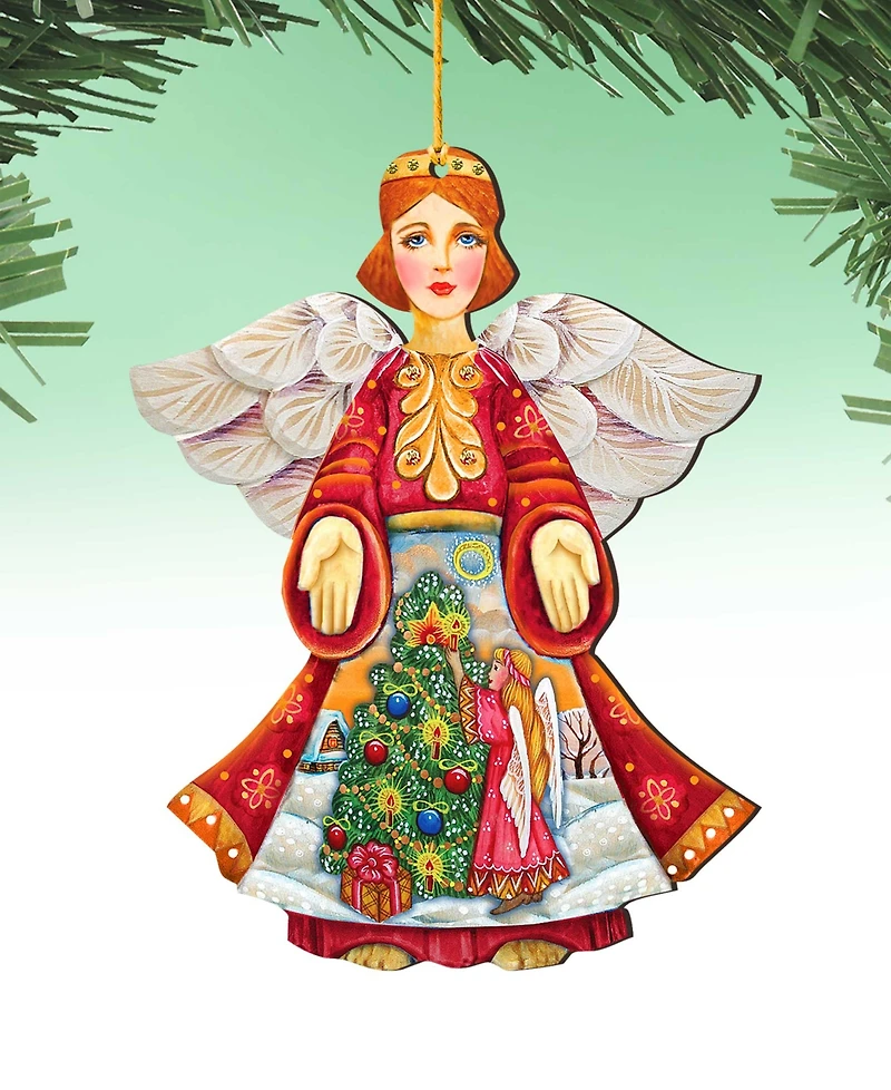 Designocracy Christmas Tree Angel Wooden Ornament Set of 2
