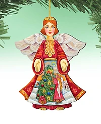 Designocracy Christmas Tree Angel Wooden Ornament Set of 2