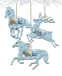 Designocracy Christmas Horse and Deer Wooden Ornaments Wall Decor, Set of 3