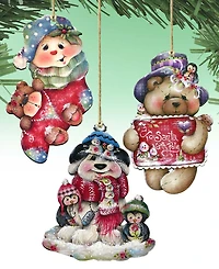 Designocracy Christmas by Jamie Mills Price Holiday Wooden Ornaments, Set of 3