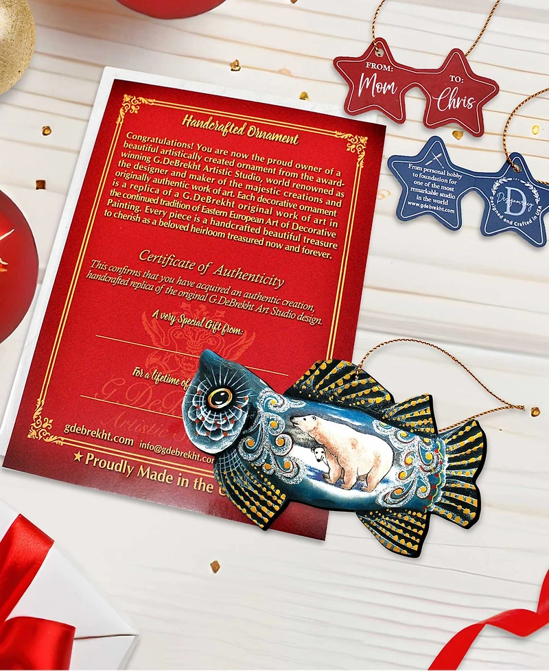 Designocracy Frosty Fish Wooden Christmas Ornament Set of 2