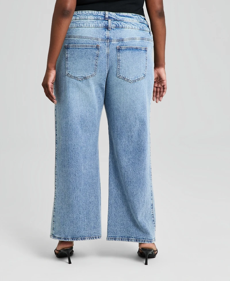 And Now This Trendy Plus Size Side-Panel Double-Button Jeans, Macy's Exclusive