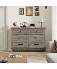Gaomon 6-Drawer Black Bedroom Dresser, 47" Wide Freestanding Chest with Storage, Wooden Closet Organizer for Living Room, Bedroom, Entryway