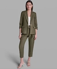 Bcbg Womens Scrunch Sleeve Peak Lapel Collar Jacket Tie Waist Utility Pants