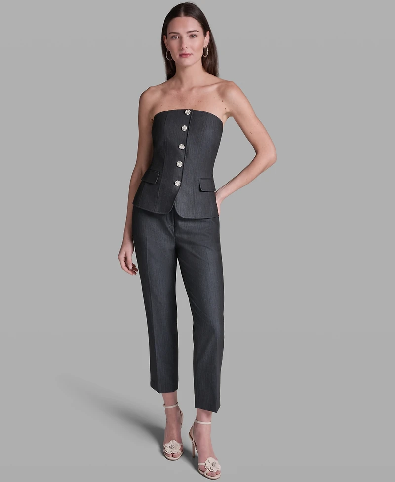 Bcbg Women's Faux Denim Strapless Button-Front Top