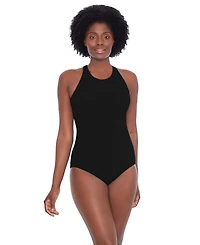 Krinkle Women's Chlorine Resistant High Neck Mastectomy One-Piece Swimsuit