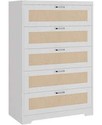 gaomon Rattan 6 Drawer Dresser Natural Wood Deep Storage Metal Handles for Bedroom and Living Room