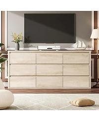 gaomon Rattan 6 Drawer Dresser Natural Wood Deep Storage Metal Handles for Bedroom and Living Room