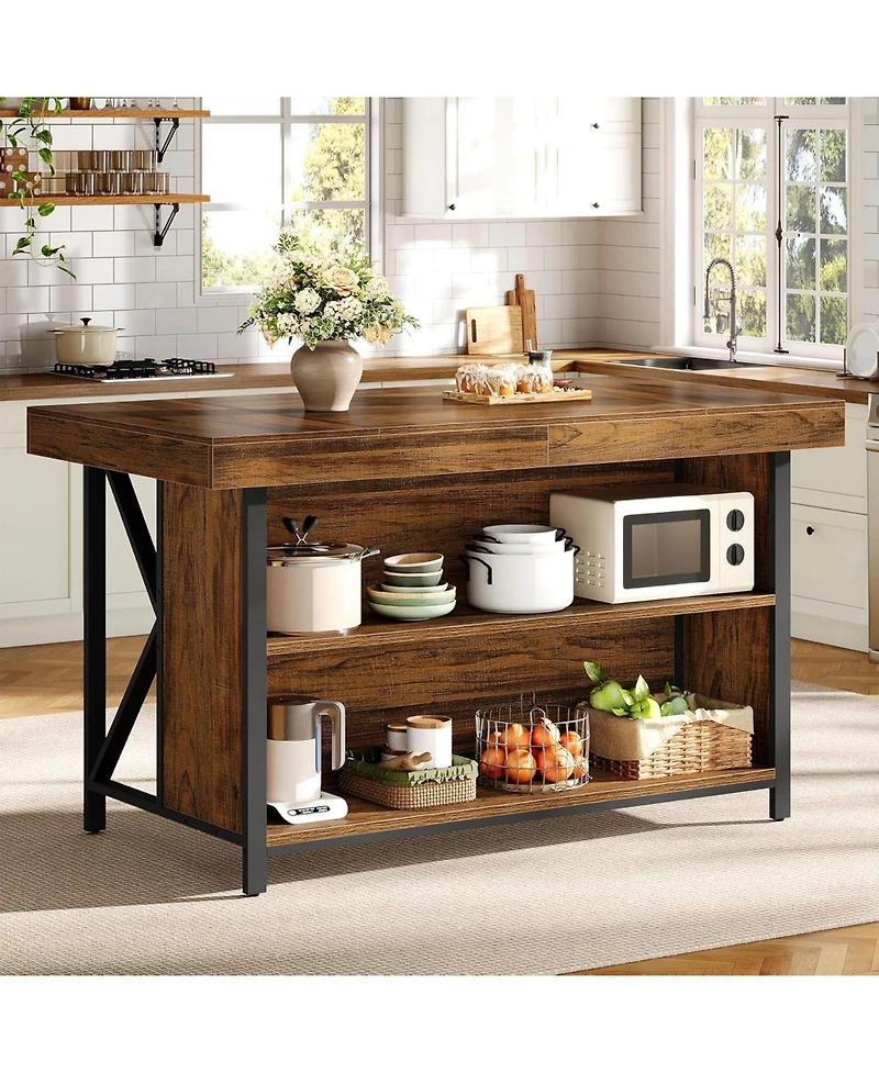 Tribesigns 55" Wood & Metal 3-Tier Storage Feature Kitchen Island Table
