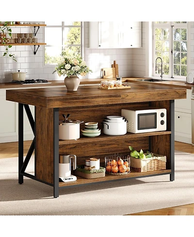 Tribesigns 55" Wood & Metal 3-Tier Storage Feature Kitchen Island Table
