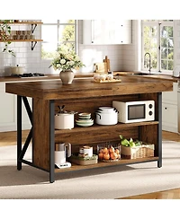 Tribesigns 55" Wood & Metal 3-Tier Storage Feature Kitchen Island Table