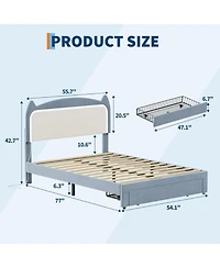 gaomon Bed Frame with Cat Headboard, Twin Platform Grb Led Lights, Storage Drawer & Strong Wood Slats Support