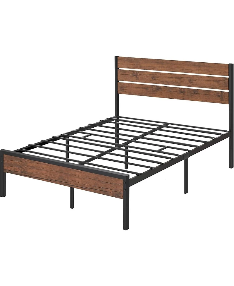 gaomon Full Metal Bed Frame with Rustic Headboard and Wood Slats, Heavy Duty Platform Bed Frame