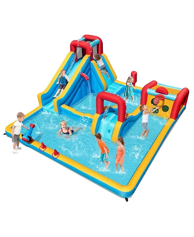Mecale 9-in-1 Inflatable Double Water Slide Park Giant Bounce House, No Blower Included