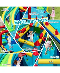 Mecale Inflatable Double Water Slide Park with Obstacle Course, 735W Blower Included