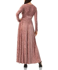 Ivonne Women's Long Velvet Pleated V-Neck Dress