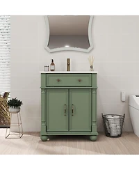 Sillysis Bathroom Vanity with Sink, Medieval Modern Solid Wood Roman Base, Flip Drawer, Adjustable Storage, Easy Clean