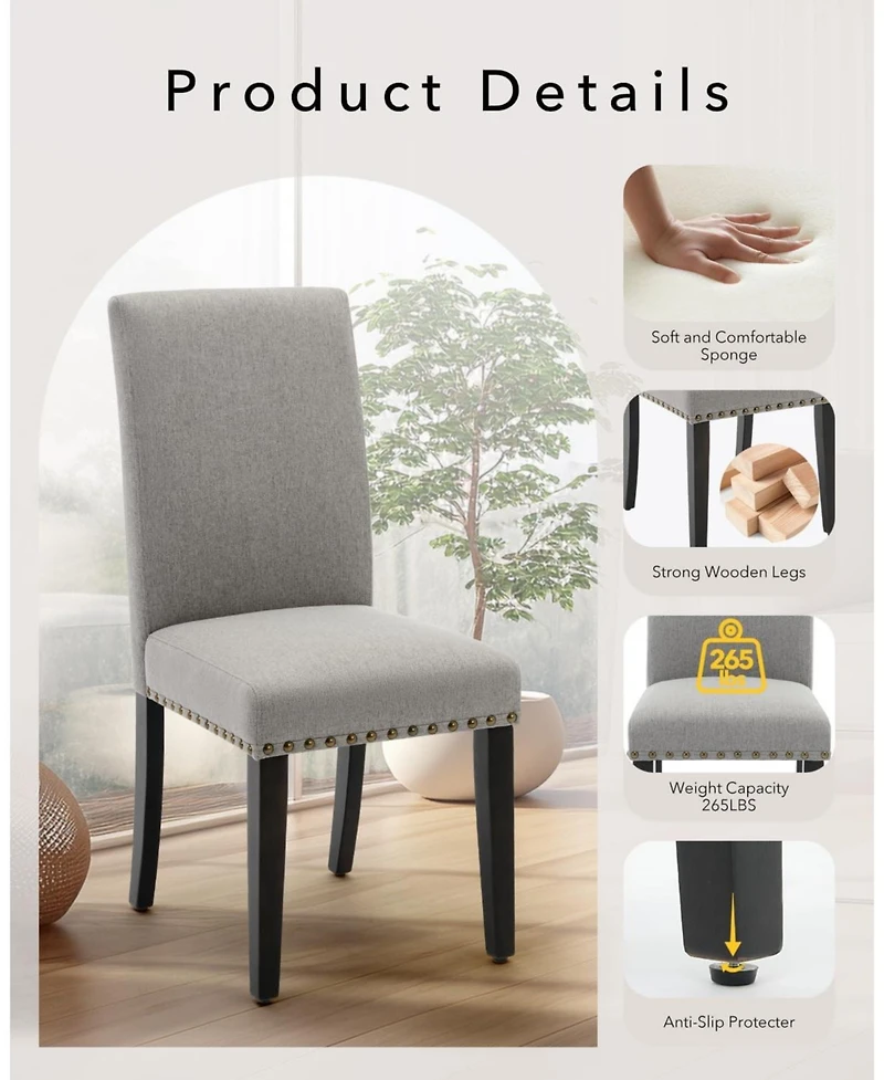 gaomon Dining Chairs Set of 6, Upholstered Fabric Chairs with Nailhead Trim & Wood Legs