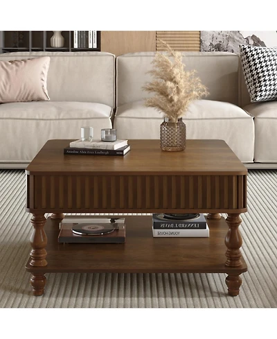 Streamdale Furniture Walnut Fluted Lift-Top Coffee Table with Storage