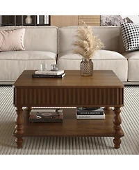 Streamdale Furniture Walnut Fluted Lift-Top Coffee Table with Storage