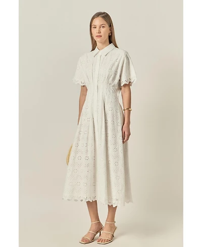 English Factory Women's Cinched Waist eyelet Midi Dress