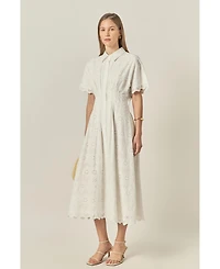 English Factory Women's Cinched Waist eyelet Midi Dress