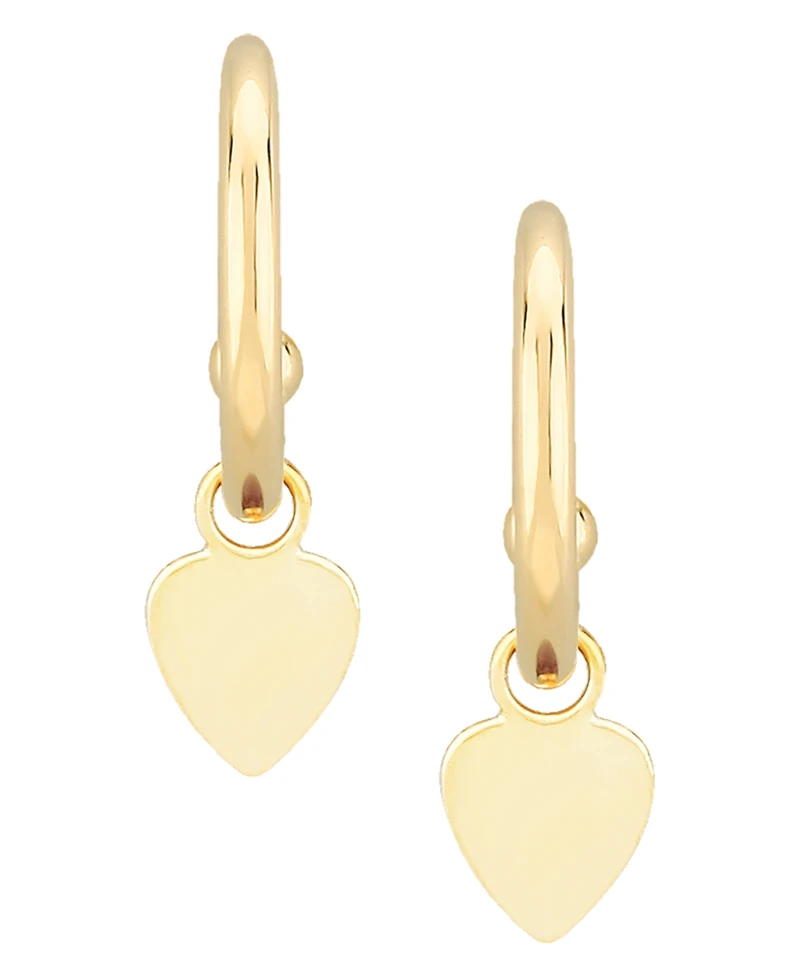 Dangle Heart Hoop Earrings in 14k Gold