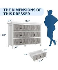 gaomon 6 Drawer Fluted Dresser for Bedroom, Modern Wave Panel Chest with Round Handles, Wood Storage Organizer, 47.2" Wide